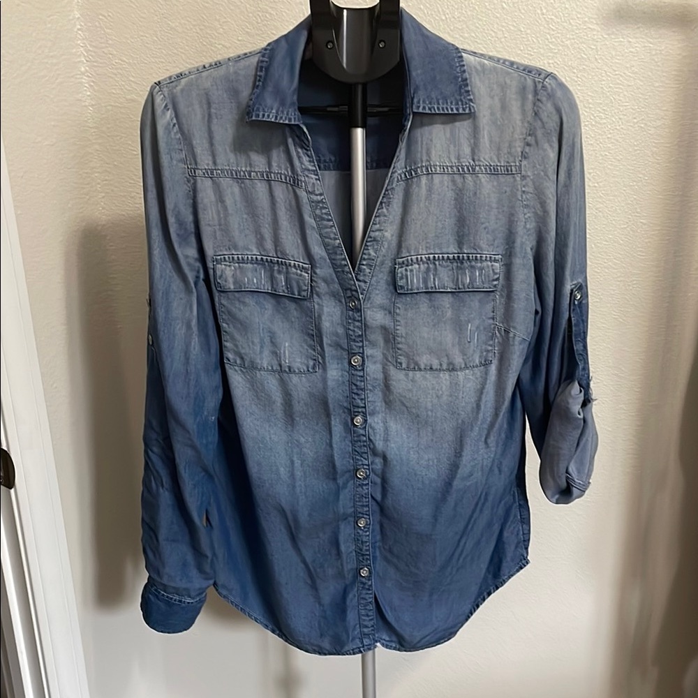 New York & Company Blue Denim Top